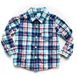 Carter's | Blue & Pink Plaid Collar Button Up 18m